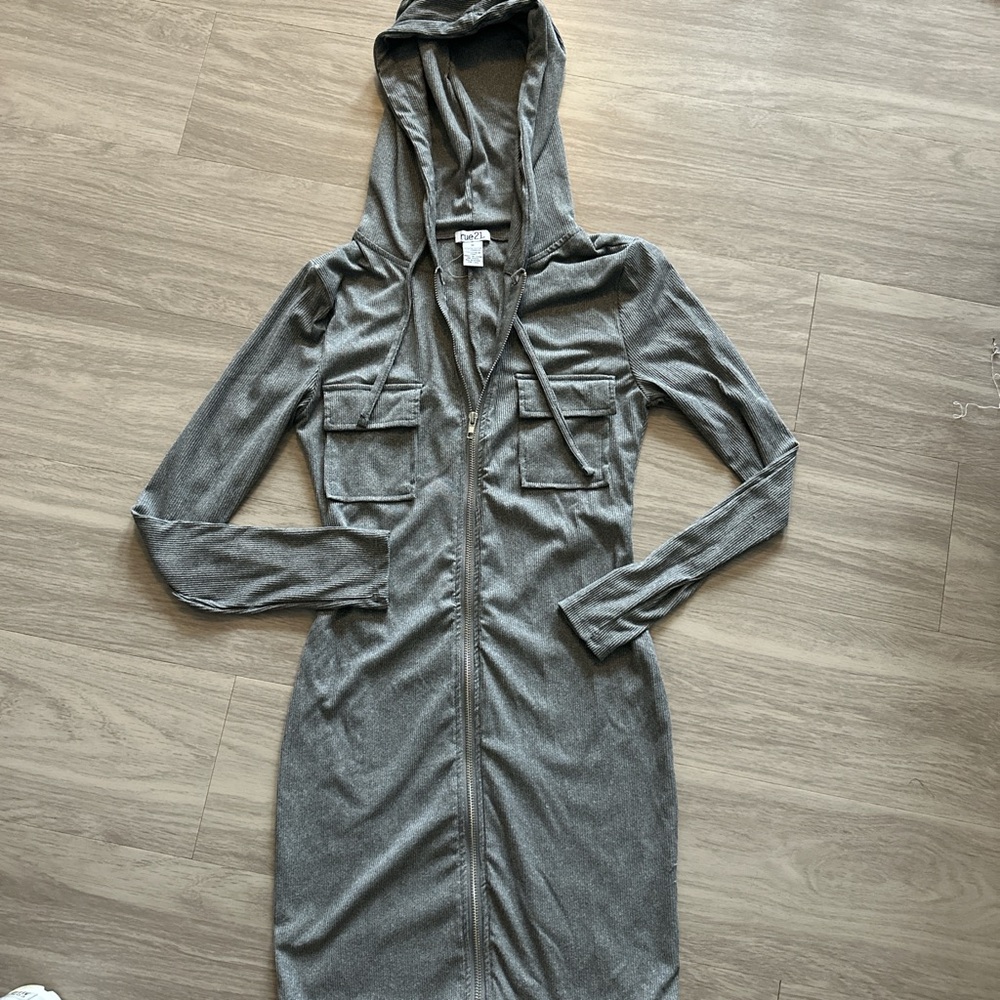 Rue21 Charcoal Ribbed Hoodie Dress